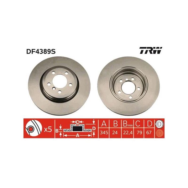 Bromsskiva Ventilerad, Bakaxel Trw DF4389S TRW Bromsskiva Ventilerad, Bakaxel Trw DF4389S TRW
