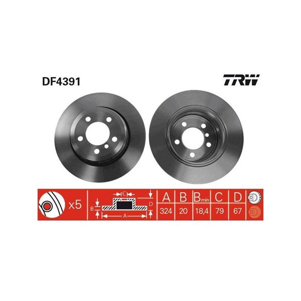 Bromsskiva Ventilerad, Bakaxel Trw DF4391 TRW