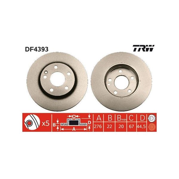 Bromsskiva Ventilerad, Framaxel Trw DF4393 TRW
