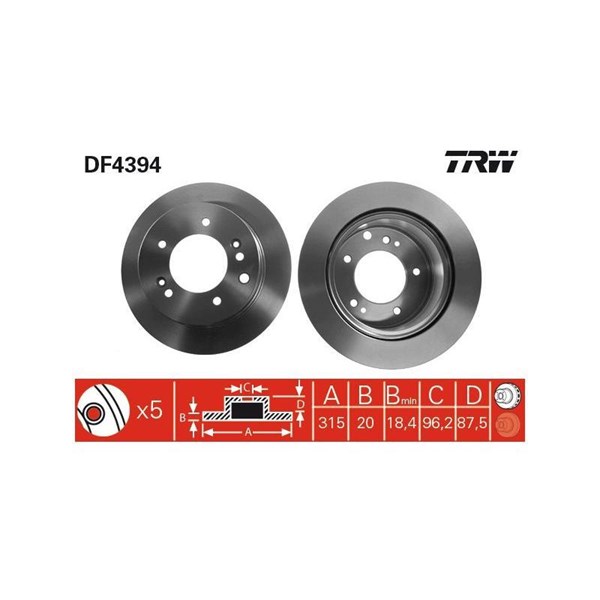 Bromsskiva Ventilerad, Bakaxel Trw DF4394 TRW