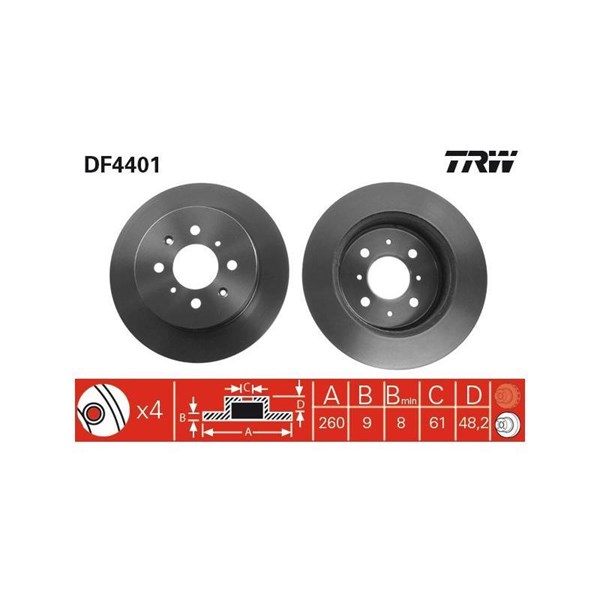 Bromsskiva Solid, Bakaxel Trw DF4401 TRW