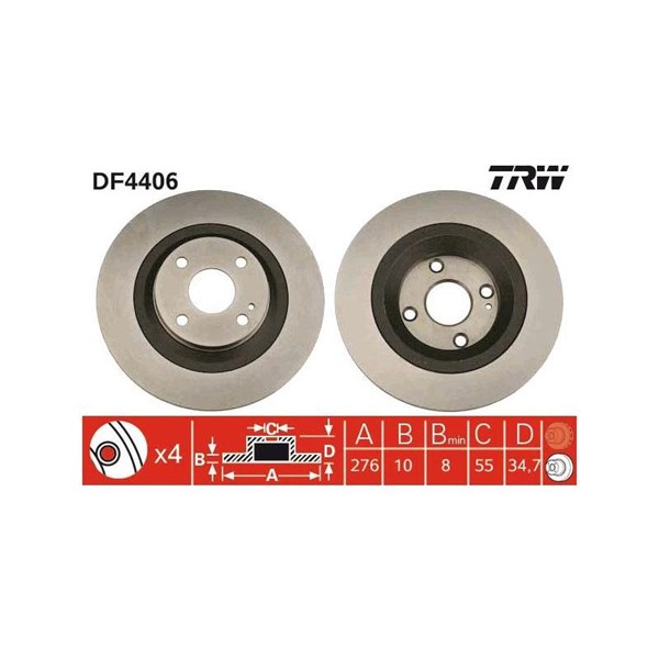 Bromsskiva Solid, Bakaxel Trw DF4406 TRW
