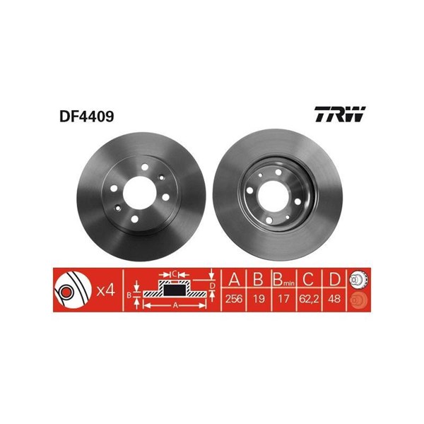 Bromsskiva Ventilerad, Framaxel Trw DF4409 TRW