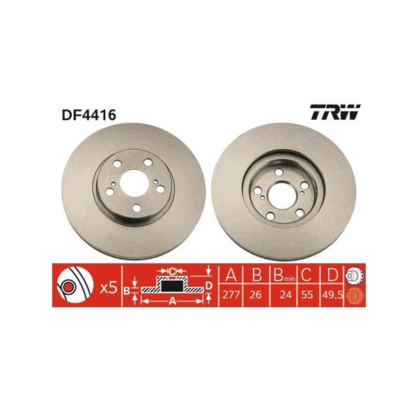 Bromsskiva Ventilerad, Framaxel Trw DF4416 TRW Bromsskiva Ventilerad, Framaxel Trw DF4416 TRW