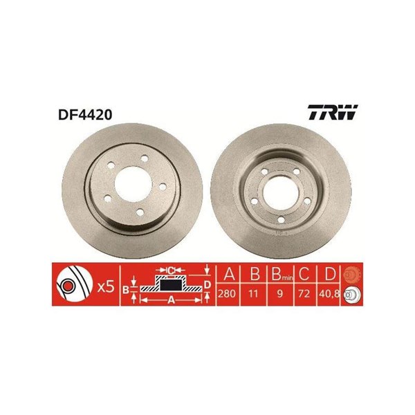 Bromsskiva Solid, Bakaxel Trw DF4420 TRW