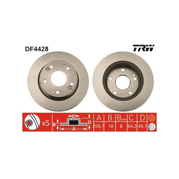 Bromsskiva Solid, Bakaxel Trw DF4428 TRW