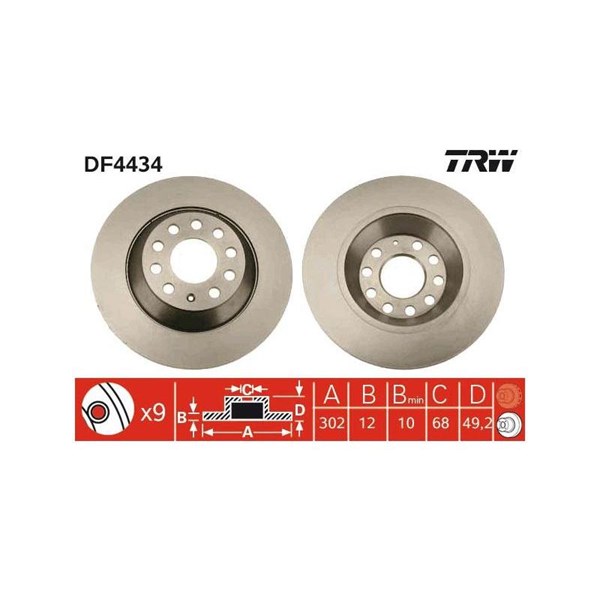 Bromsskiva Solid, Bakaxel Trw DF4434 TRW
