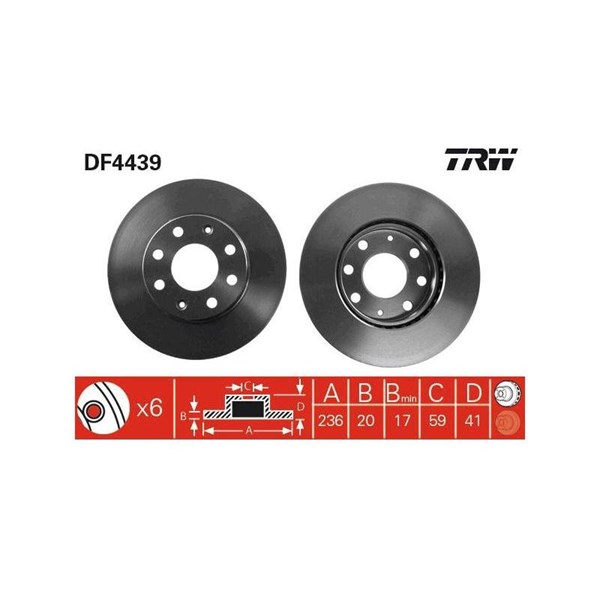 Bromsskiva Ventilerad, Framaxel Trw DF4439 TRW