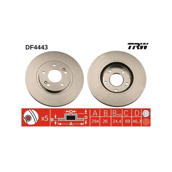 Bromsskiva Ventilerad, Framaxel Trw DF4443 TRW