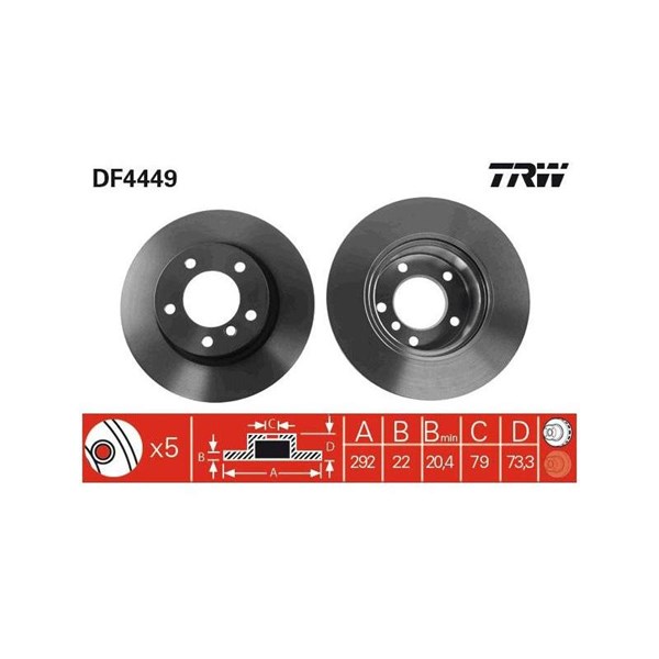 Bromsskiva Ventilerad, Framaxel Trw DF4449 TRW