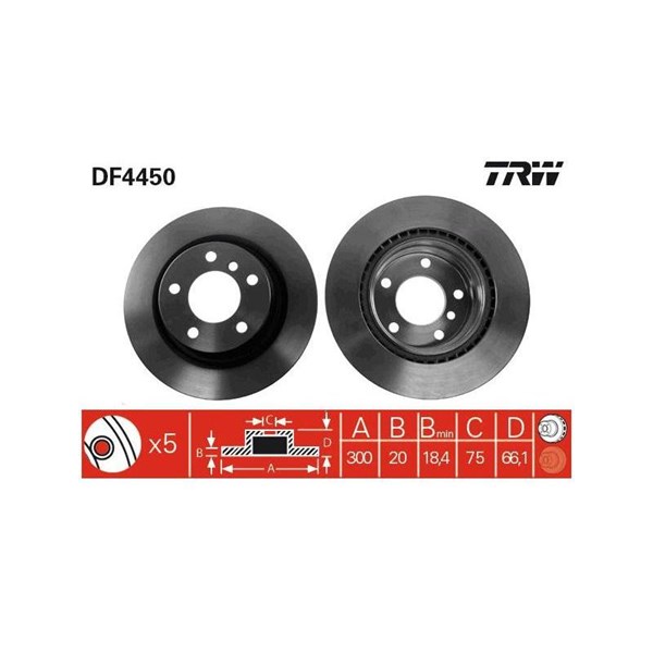 Bromsskiva Ventilerad, Bakaxel Trw DF4450 TRW