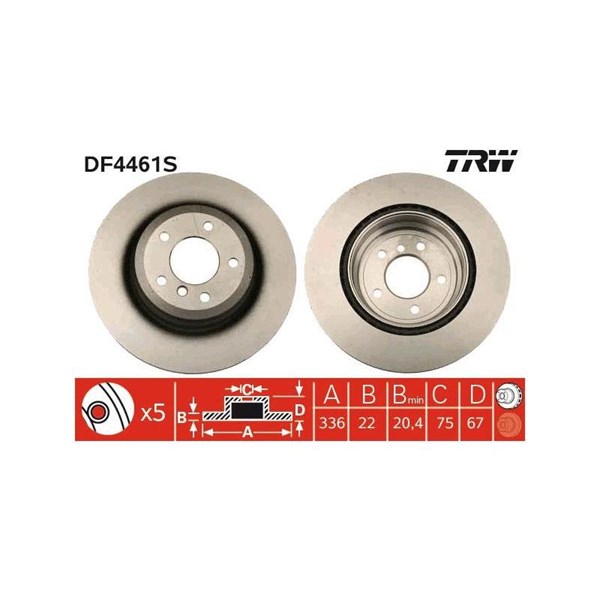 Bromsskiva Ventilerad, Bakaxel Trw DF4461S TRW Bromsskiva Ventilerad, Bakaxel Trw DF4461S TRW