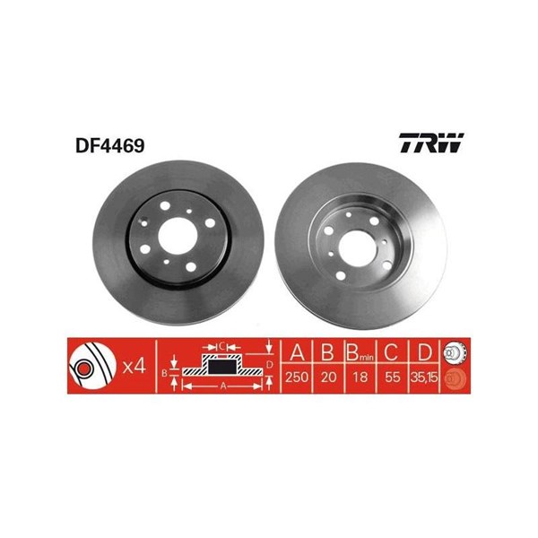 Bromsskiva Ventilerad, Framaxel Trw DF4469 TRW