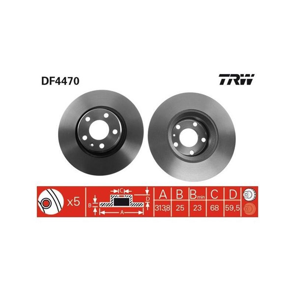 Bromsskiva Ventilerad, Framaxel Trw DF4470 TRW