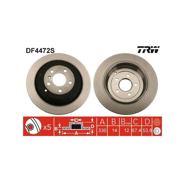 Bromsskiva Solid, Bakaxel Trw DF4472S TRW