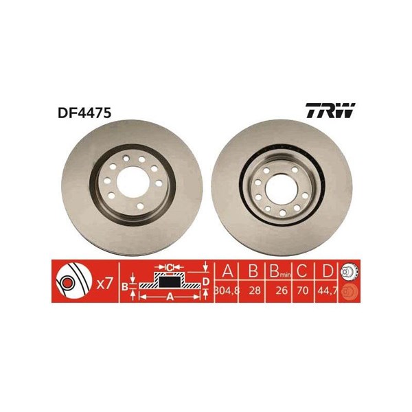 Bromsskiva Ventilerad, Framaxel Trw DF4475 TRW