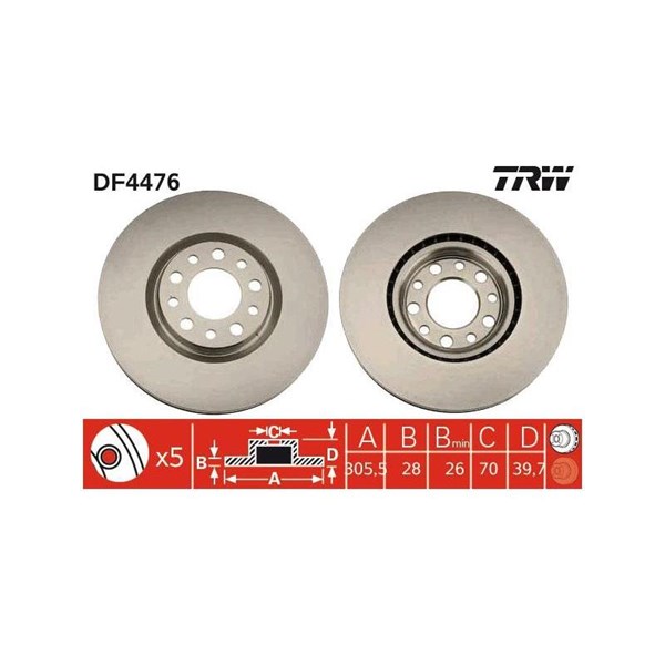 Bromsskiva Ventilerad, Framaxel Trw DF4476 TRW
