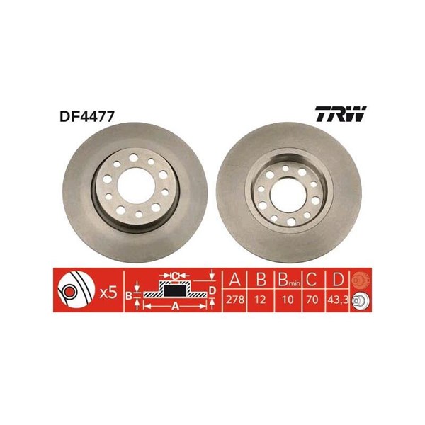 Bromsskiva Solid, Bakaxel Trw DF4477 TRW