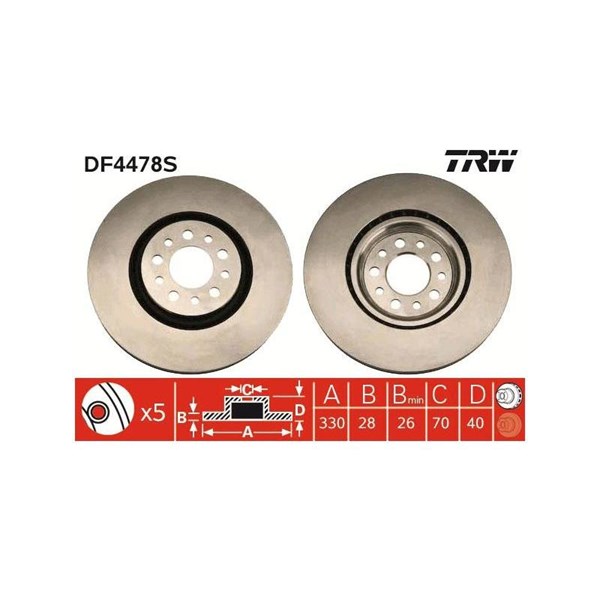 Bromsskiva Ventilerad, Framaxel Trw DF4478S TRW