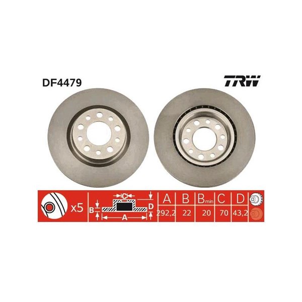 Bromsskiva Ventilerad, Bakaxel Trw DF4479 TRW