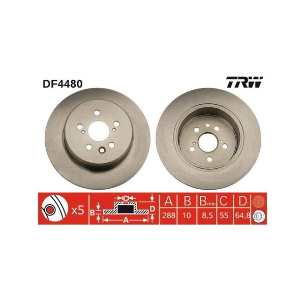 Bromsskiva Solid, Bakaxel Trw DF4480 TRW Bromsskiva Solid, Bakaxel Trw DF4480 TRW