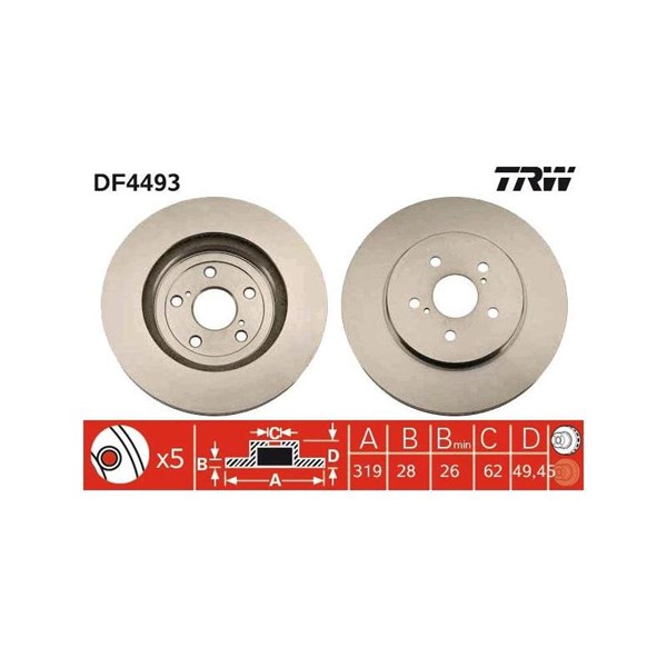 Bromsskiva Ventilerad, Framaxel Trw DF4493 TRW