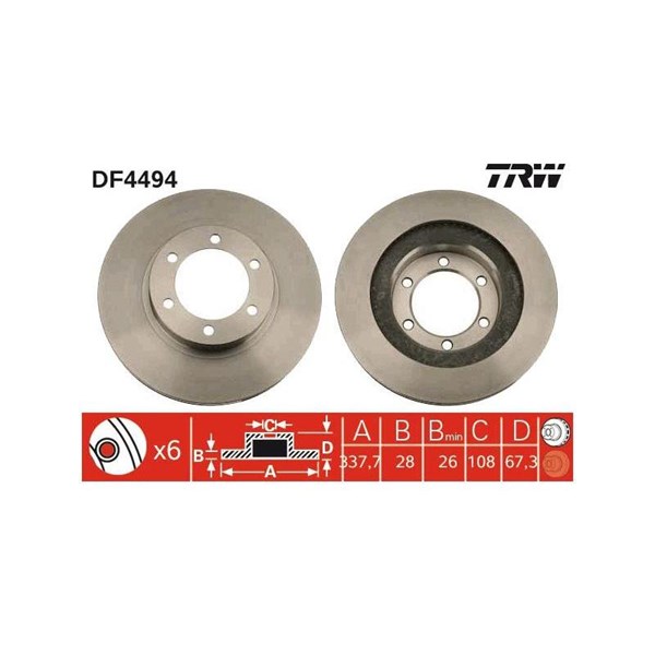 Bromsskiva Ventilerad, Framaxel Trw DF4494 TRW