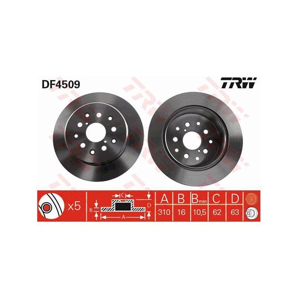 Bromsskiva Solid, Bakaxel Trw DF4509 TRW