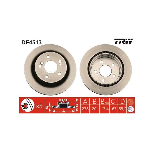 Bromsskiva Ventilerad, Bakaxel Trw DF4513 TRW