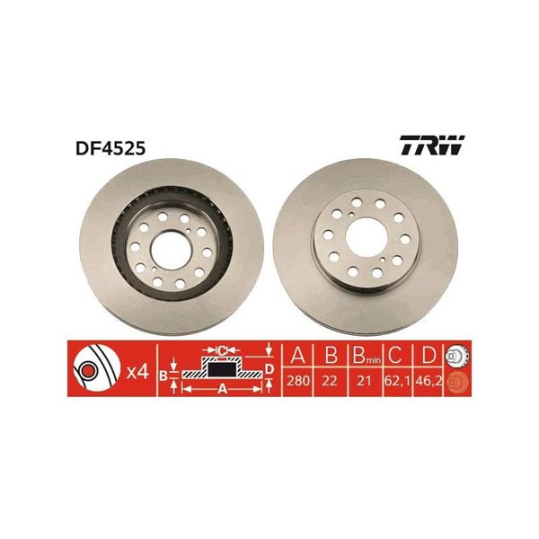 Bromsskiva Ventilerad, Bakaxel Trw DF4525 TRW Bromsskiva Ventilerad, Bakaxel Trw DF4525 TRW