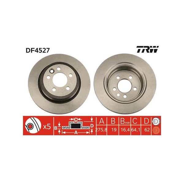 Bromsskiva Ventilerad, Bakaxel Trw DF4527 TRW