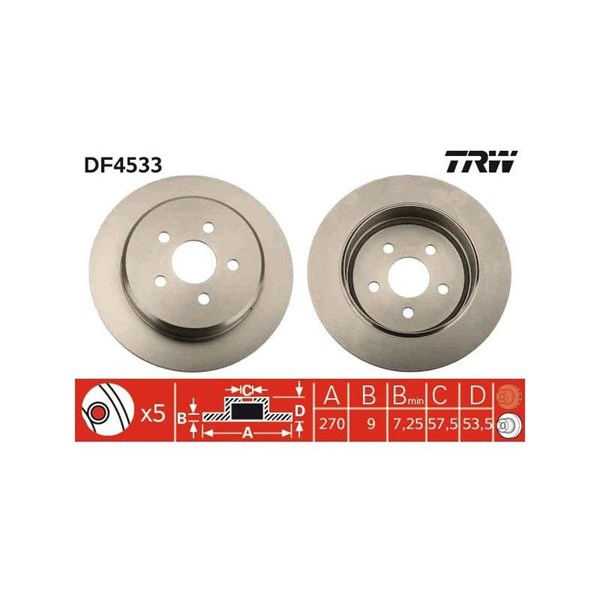 Bromsskiva Solid, Bakaxel Trw DF4533 TRW