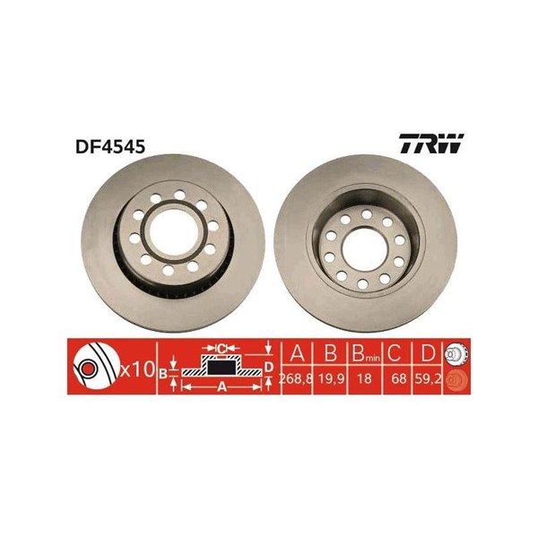 Bromsskiva Ventilerad, Bakaxel Trw DF4545 TRW