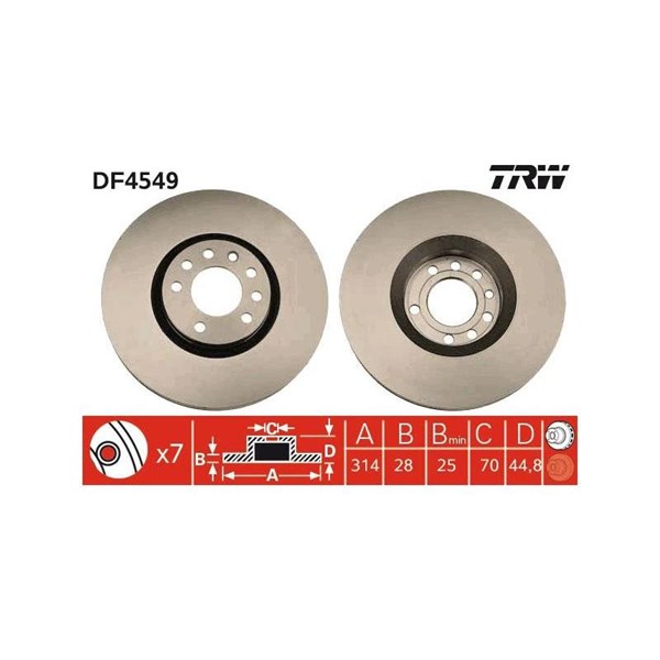 Bromsskiva Ventilerad, Framaxel Trw DF4549 TRW