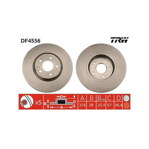 Bromsskiva Ventilerad, Framaxel Trw DF4556 TRW