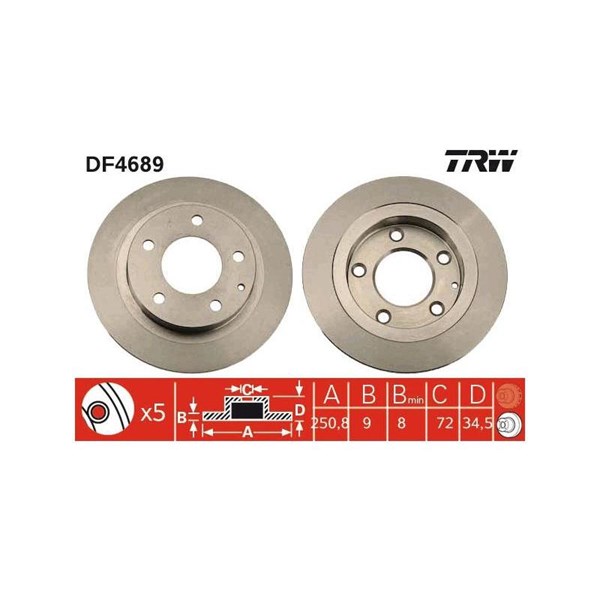 Bromsskiva Solid, Bakaxel Trw DF4689 TRW