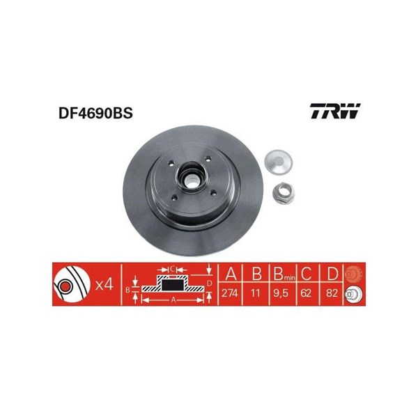 Bromsskiva Solid, Bakaxel Trw DF4690BS TRW