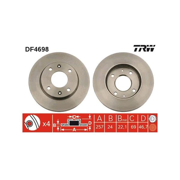 Bromsskiva Ventilerad, Framaxel Trw DF4698 TRW