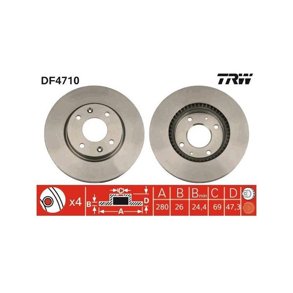 Bromsskiva Ventilerad, Framaxel Trw DF4710 TRW