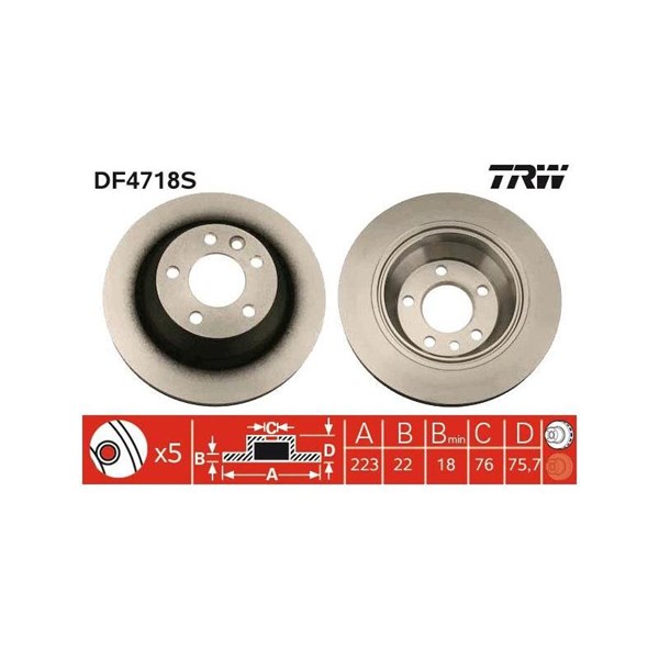 Bromsskiva Ventilerad, Bakaxel Trw DF4718S TRW