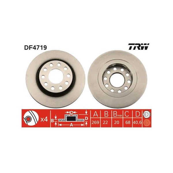 Bromsskiva Ventilerad, Bakaxel Trw DF4719 TRW