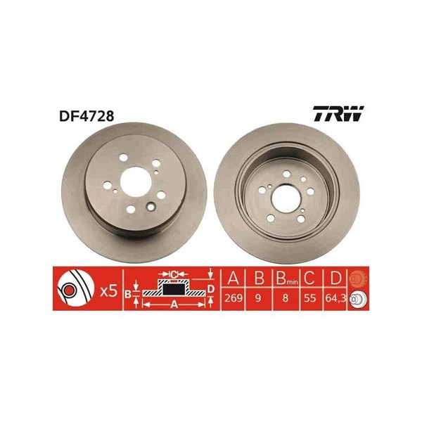 Bromsskiva Solid, Bakaxel Trw DF4728 TRW