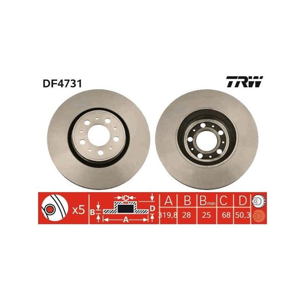 Bromsskiva Ventilerad, Framaxel Trw DF4731 TRW