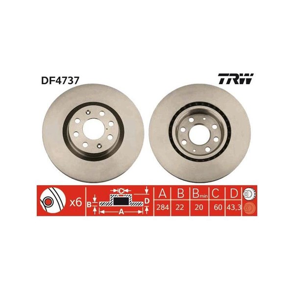 Bromsskiva Ventilerad, Framaxel Trw DF4737 TRW