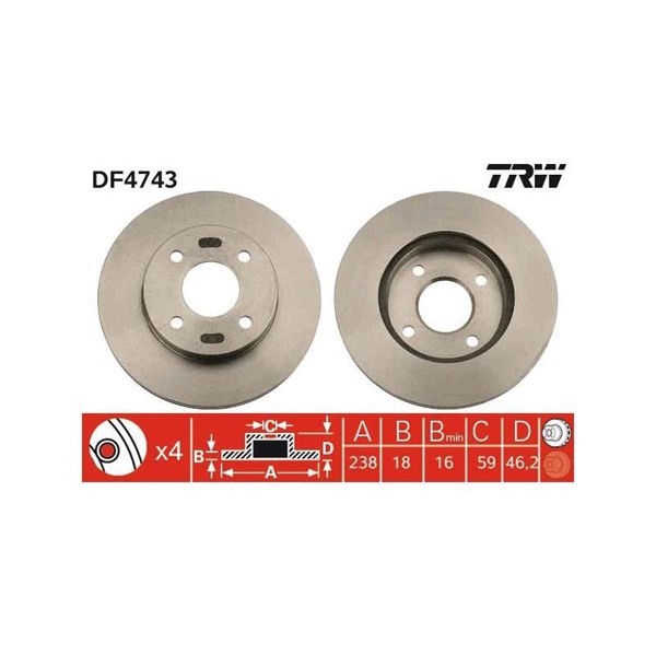 Bromsskiva Ventilerad, Framaxel Trw DF4743 TRW