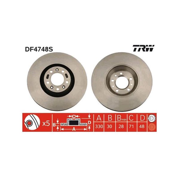 Bromsskiva Ventilerad, Framaxel Trw DF4748S TRW Bromsskiva Ventilerad, Framaxel Trw DF4748S TRW