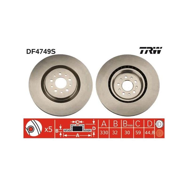 Bromsskiva Ventilerad, Framaxel Trw DF4749S TRW