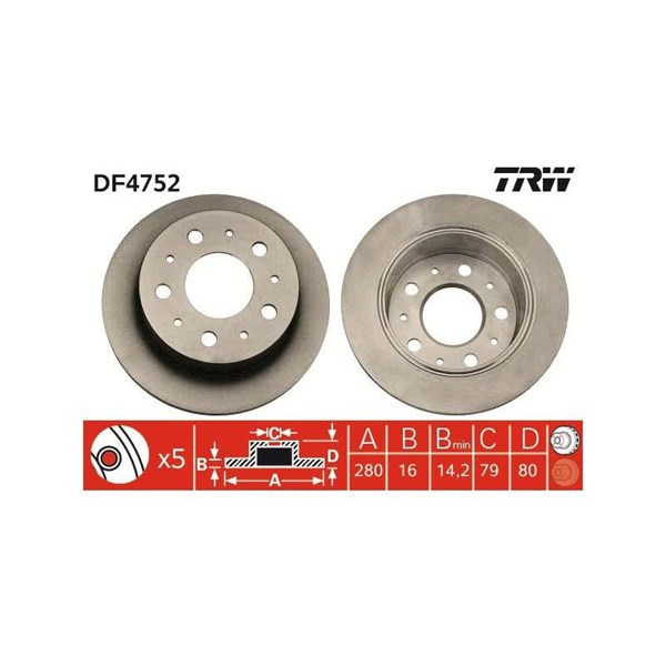 Bromsskiva Solid, Bakaxel Trw DF4752 TRW