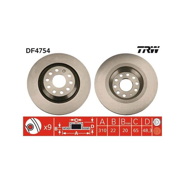 Bromsskiva Ventilerad, Bakaxel, Framaxel Trw DF4754 TRW Bromsskiva Ventilerad, Bakaxel, Framaxel Trw DF4754 TRW