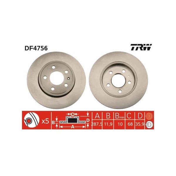 Bromsskiva Solid, Bakaxel Trw DF4756 TRW